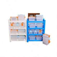 1 Set Lemari Penyimpanan Mini, Rak Organizer, Rak Gudang Berlapis-lapis, Rak Pajangan Supermarket, Rak Penyimpanan yang Dapat Diatur untuk Makanan Miniatur dan Model Mainan, dengan Pegangan - Pengatur Plastik Kokoh, untuk Dekorasi Rumah, Peralatan Fotografi dan Perlengkapan Belanja - Putih, dengan Tutup Biru dan Oranye, Lemari Penyimpanan Perlengkapan Belanja | Cocok untuk Adegan Menyenangkan - MultiWarna - View 4