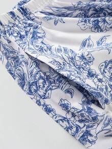 Women's New Autumn/Winter Long Sleeve Shirt & Pants 2 Pieces Pajama Set, All-Over Print, Pocket Design, Eye Mask & Hair Scrunchie, Casual Comfortable Loungewear - Blue - View 11
