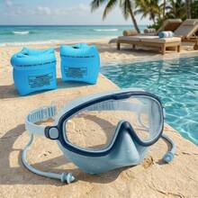 Full Face Swimming Goggles & Arm Bands Set For Kids 4-15 Years Old, Nose Cover Design, Waterproof High-Definition Vision, Anti-Fog Lenses, Silicone Earplugs, Unisex Swimming Gear - Multicolor - View 6