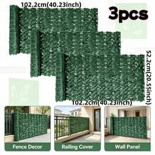 3pcs Total 120.71" [1pc 40.24"] Green Ivy Leaf Artificial Fence Panel, Garden Decor, Outdoor Swimming Pool, Balcony, Store, Privacy Screen, Low Maintenance And Durable - Green - View 12
