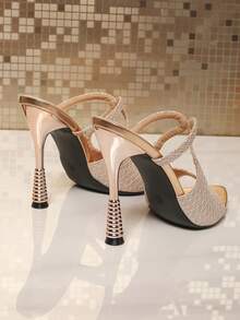 European Women's New 2026 Pointed Toe High Heel Slip-On Fashion Elegant Versatile Minimalist High Heel Sandals - Champagne - View 6