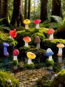 Artificial Moss + Mushroom Decor, Artificial Moss Micro Landscape, Lawn, Potted Plant Mushroom Root Decoration, Miniature Resin Sculpture, DIY Potted Plant Decoration Accessories Set - Multicolor - View 5