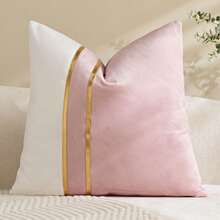 1/2pcs Velvet & Faux Leather Striped Swan Patterned Throw Pillow Covers, Square Cushion Covers, Holiday Home Decor Pillows, Soft & Comfortable Fabric, Modern Decor For Sofa, Bedroom, Dorm - Pink - View 9