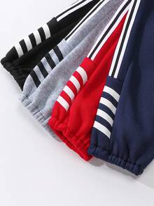 Bhchntiy 4pcs Celana Jogging Kasual Modis Motif Garis-garis Warna Polos untuk Bayi Laki-laki Musim Gugur/Dingin - MultiWarna - View 5