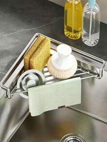 2/1pc Triangle Kitchen Storage Rack, No‑Drill Countertop & Wall Sink Drainer Holder For Sponge Dish Cloth, PP Material, Solid Color, Minimalist Style, For Household, Apartment, All‑Season Multi‑Purpose Kitchen Organizer - Multicolor - View 6