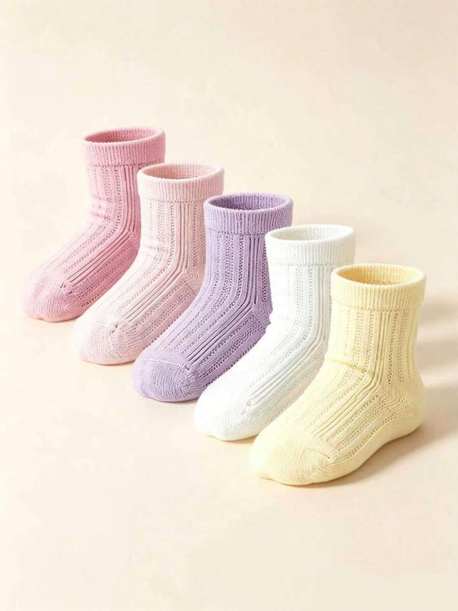 5 Pairs Kids Socks Solid Color Minimalist Versatile Boys Girls Baby ...