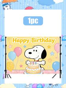 Splendor Tecknad Peanuts-festfotobakgrund, tyg med ljusa livfulla tryck, framträdande Happy Birthday-text, stjärndekorationer och detaljer, praktisk bakgrundsduk för inomhusfödelsedagsfest och porträttfotografering - Multifärgad - Visa 5