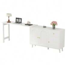 2-In-1 Multifunctional Desk And Sideboard – 360° Swivel, 3 Doors 1 Drawer – Elegant Computer Desk, Corner Desk, Vanity, Desk, Sideboard - White - View 8