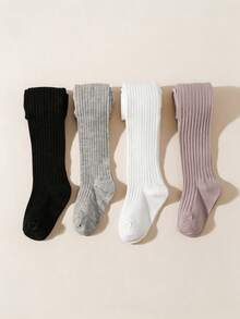 4 Pairs Girls Solid Vertical Striped Cotton Soft Comfortable Pantyhose For All Seasons Daily Wear - Multicolor - View 4