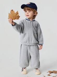 mini bala New Autumn Winter Unisex Toddler 2‑Piece Daycare Set Soft Flexible Top Cuffed Pants For School - Light Gray - View 3