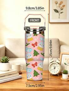 1pc/5pcs 30oz Pink Snowflake Ball Christmas Insulated Tumbler, Stainless Steel, With Handle, Straw And Leak-Proof Flip Lid, Snowman Ball, Christmas Tree And Winter Glove Print, Suitable For Birthday And Holiday Gifts, For Travel, Work, Fitness And Daily Outdoor Use - Pink - Snowman Snow Globe - View 4