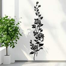 1PC Long Line Rose Flower Wall Sticker, Minimalist Style Sofa Corridor Large Area Concealment Black Floral Decorative Wall Decal - Black - View 6