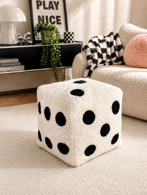 1pc 3D Dice Shaped Plush Pillow, Soft Fluffy Minimalist Decorative Square Cushion, Fuzzy Sofa Throw Pillow, Suitable For Living Room And Bedroom Home Decor