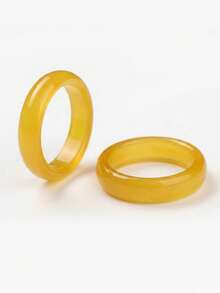 Pinannie 6mm Natural Stone Jade Yellow Agate Rings For Women, Gemstone Wedding Band Ring Fengshui Lucky Jewelry, Gift For Her (US Size 6 7 8 9) - Yellow - View 7