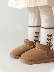 4 Pairs Kids Autumn/Winter Small Bow Minimalist Pattern Warm Brushed Soft Comfortable Knee-High Socks Snow Socks Sports Socks Ski Socks Suitable For Daily Wear With Snow Boots, Random Color - Multicolor - View 3
