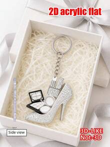 2d Flat Acrylic High‑Heel Shoe Makeup Keychain, Rose Red Rhinestone Studded Sparkly Charm For Backpack Phone Handbag Car Key, Cute Girls Gift For Birthday Back‑To‑School Teacher'S Day Halloween, Note: 2d Flat Not 3d - One Size Fits All - View 1