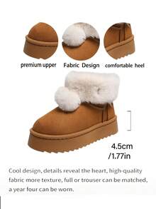 Women's New Winter Soft Thermal Lined Thick Warm Mid-Calf Boots, Fashionable Versatile Comfortable For Commuting And Outdoor Wear - Camel - View 4