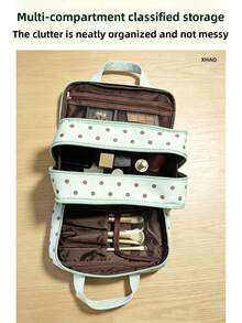 حقيبة غسيل محمولة بنقشة موجية 1 قطعة للنساء للسفر لمسافات قصيرة، حقيبة تخزين للعناية بالبشرة مقاومة للماء متعددة الأقسام، حقيبة تجميل محمولة - متعدد الألوان - مشاهدة 6