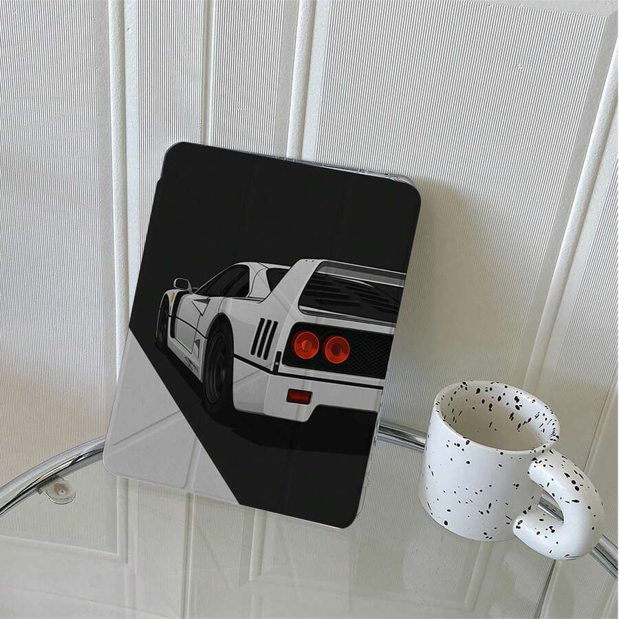 1pc Vintage Racing Print Tablet Protective Case 3+Y Fold Multi-Angle Magnetic Stand Tablet Cover With Pen Slot And Auto Sleep/Wake Function, Compatible With IPad PRO/AIR, Pad 5/6/21, Pad, MatePad, Honor Pad