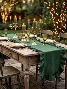 1PC Christmas Solid Color Ruffle Table Runner, Washable And Reusable, Suitable For Living Room, Dining Room, Party, Gathering, Home Daily Decoration, Wedding, Holiday Table Runner - Multicolor - View 4
