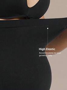 Women's Solid Color High Elasticity Maternity Leggings With Abdominal Support - Black - View 6