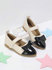 Girls' Black & Beige Colorblock Bow Hook & Loop Soft Versatile Shoes, Suitable For Outings And School Life - Beige - View 3