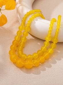 2pcs Fashionable Dopamine Acrylic Colorful Beaded Multi-Layer Necklaces For Women, Suitable For Summer Beach Vacation, Party, Gathering, Music Festival And Daily Wear - Beads - View 3