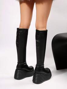 FVPFVP 2026 New Autumn/Winter Elastic Slimming Thick Sole Height-Increasing Over-The-Knee Tall Boots For Women, Black Chunky Leg High Boots - Black - View 4