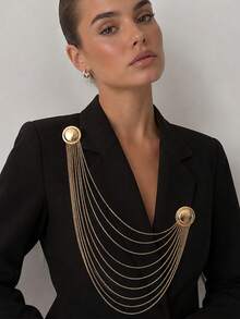 1PC Ins Fashion Multi-Layer Chain Fringed Brooch, High-End Double-Round Pin For Formal Evening Gowns - Gold - View 2