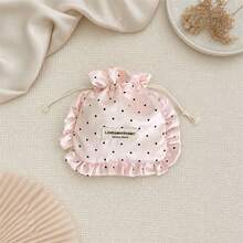 Ruffle Edge Drawstring Storage Bag, Polka Dot Earphone Jewelry Cosmetic Organizer Pouch, Drawstring Gift Bag, Handbag - Multicolor - View 17