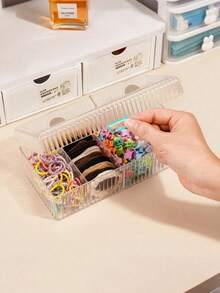 1pc 4-Compartment Hair Accessory Storage Box, Divided Hair Ties Hair Clips Hair Bands Organizer Box, Desktop Jewelry Divided Storage Container, Dust-Proof Transparent Visible Hair Accessory Storage Box With Lid, Hair Accessory Organizer Box, Hair Accessory Storage Container, Hair Ties, Hair Clips, Hair Bands Divided Organizer Box - Clear - View 7