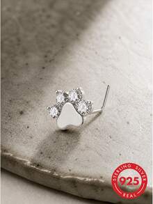 lunastudio 1pc 925 Sterling Silver 4 Zirconia Cat Paw Nose Stud For Women Daily Wear - Silver - View 5