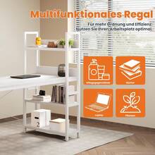 Schreibtisch mit 4-Tier Seitlichem Regal, 120 cm Breiter Computertisch mit Ablage, Stabil Bürotisch mit Metallgestell, Einfache Montage für Home Office - Weiß/140 x 56 x 120 cm - Übersicht 5
