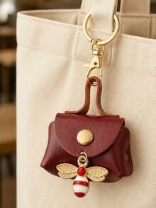 Mini Handbag Keychain Features A Bee Charm Accessories Series, Coin Wallet,Portable Small Bag Pendant,For Change,Earphone,Coins,Lipstick,Travel Essential - Multicolor - View 7