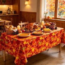 Tablecloth, 3/1pc Autumn Maple Leaf Plastic Tablecloth, 54 X 108 Inch Thanksgiving Rectangular Tablecloth Suitable For Harvest Festival Party Rustic Kitchen Decor - Multicolor - View 7
