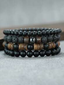 diffone 4 Pcs/Set Handmade Round Beaded Bracelet Antique Stone Set For Men Armband Wristband Jewelry - Men's Beaded Bracelet Set - View 1