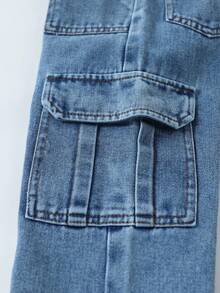 Boys Dual Side Large Pockets Cargo Wide Leg Denim Jeans Autumn Fashion Semi-Elastic Waist Washed Casual Straight Leg Long Pants - Medium Wash - View 7