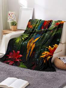 Soft And Comfortable 280gsm Blanket, Animal And Floral Print Pattern, Outdoor Camping Leisure Blanket, Multi-Purpose Blanket For Sofa, Bed And More, Suitable For Home, Picnic, Travel, All Seasons Comfort, Modern Style, Polyester, Machine Washable - Multicolor - View 2