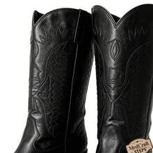 Unisex Mid‑Calf Western Cowboy Boots, Pointed Toe Block Heel, Black & Brown Best For Narrow Slim Feet - Black - View 4