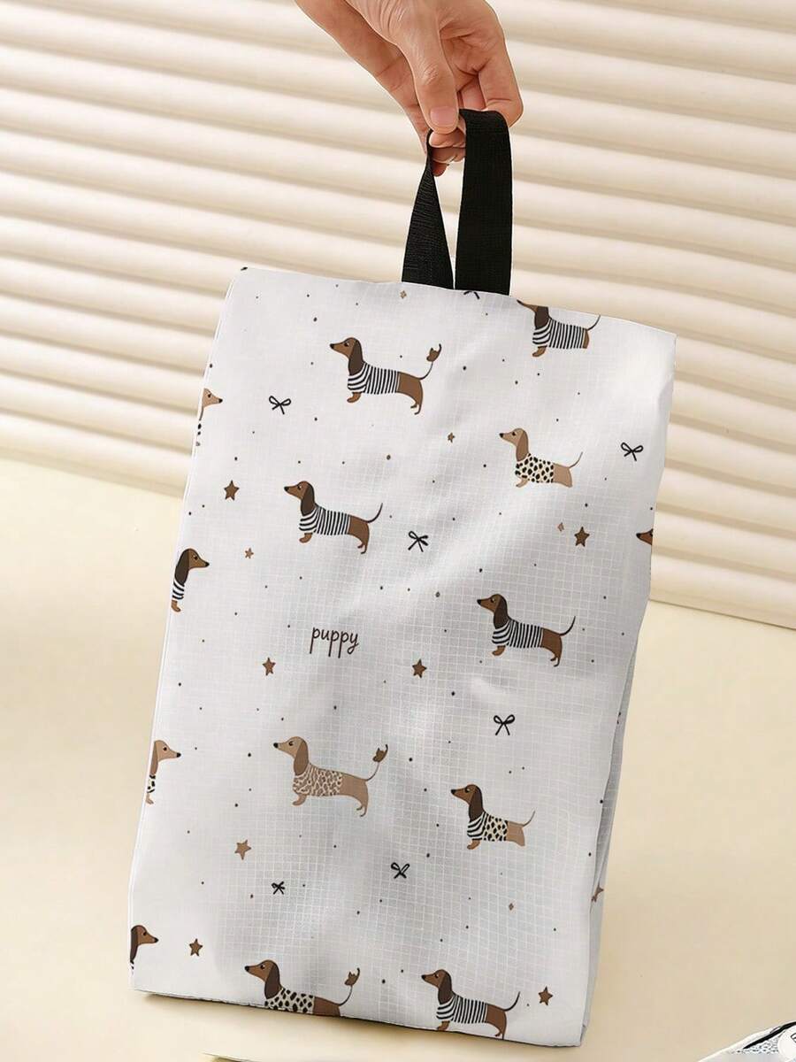 1pc Puppy Print Shoe Storage Bag, Waterproof Fabric Zipper Closure Shoe Pouch With Handle,Portable Travel Shoe Organizer For Home Business Trip - Multicolor - View 1
