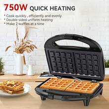 YASHE Waffle Maker, 2-Slice Belgian Waffle Iron, Nonstick | 750W Heating With Nonstick Waffle Plates, Indicator Lights, Cool-Touch Handle, Compact Storage And Easy Cleanup - US A Type Plug(110-127V) - View 3