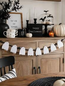 1pc Halloween White Ghost Beaded Garland Ghost Banner Cute Ghost Garland Ghost Hanging Decor Scary Ghost Decoration Fireplace Wall Hanging Door Window Hallway Party Supplies Haunted House Home Decor Seasonal White Ghost Garland Party Supplies Home Decor - Banner Decoration C - View 11