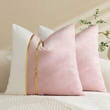 1/2pcs Velvet & Faux Leather Striped Swan Patterned Throw Pillow Covers, Square Cushion Covers, Holiday Home Decor Pillows, Soft & Comfortable Fabric, Modern Decor For Sofa, Bedroom, Dorm - Pink - View 18