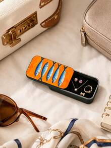 4/3/2/1pc Portable Travel Jewelry Box, Sardine Print Mini Jewelry Organizer, Small Pull-Out Earring Ring Necklace Storage Box - Multicolor - View 3