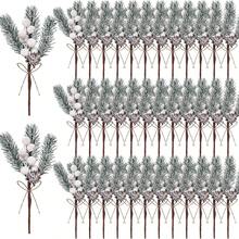 5/10pcs Artificial Berry Stem Floral Pine Cone Christmas Evergreen Branch Holly Stem Floral Picks, Suitable For Christmas Wreath Winter Holiday DIY Wreath Decoration - White - View 7