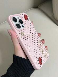 1件極簡粉色全螢幕小波點瓢蟲花卉圖案全包覆TPU防震手機殼，適用於 16 15 14 13 12 11 Pro Max，適用於 17 17 Pro 17 Pro Max Air，皮革紋理防滑手機保護殼，荔枝紋智能手機保護套，適用於 - 粉色 - 查看 5