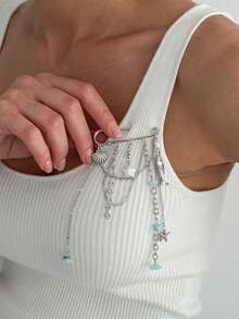 1PC DIY Fashion Shell Turquoise Fringed Brooch Pants Chain - Creative And Unique Star-Shaped Chain Pendant Necklace - Multicolor - View 2