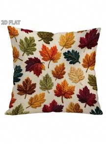 1/2/4件組秋葉刺繡抱枕套，17.7X17.7英吋，2D平面縫製，溫馨舒適居家裝飾，淺色天然布料枕套，適用客廳、臥室、沙發裝飾 - 彩色 - 查看 3