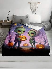 1pc Soft & Comfortable Halloween Flannel Blanket, 2D Printed Blanket For Office Nap, Sofa And Bed Decor, Outdoor Camping Leisure Blanket, Suitable As Gift For Family And Friends - Multicolor - View 6