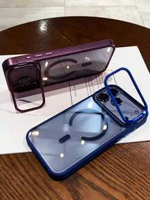 Casing Ponsel Mewah Berlapis Elektroplating dengan Braket Lensa, Pengisian Daya Nirkabel Magnetik, Kompatibel dengan iPhone 18 Pro Max 18 Pro 17 Pro Max 17 Pro 16 15 14 13 Pro Max, Bening dengan Pelindung Lensa, Casing Ponsel Tahan Guncangan - Merah ceri - View 4